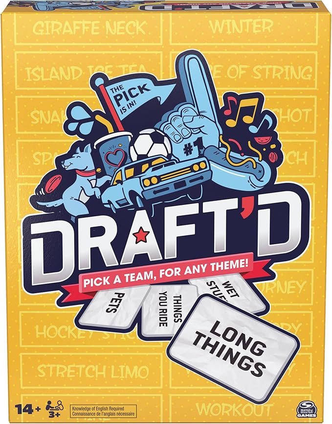 Spin Master Games, Draft’d, Competitive Drafting Party Game with Hilarious Prompts for College Nights, Football Watch Parties, Happy Hour Activity, for Teens & Adults, 3-5 Players, for Ages 14 & Up