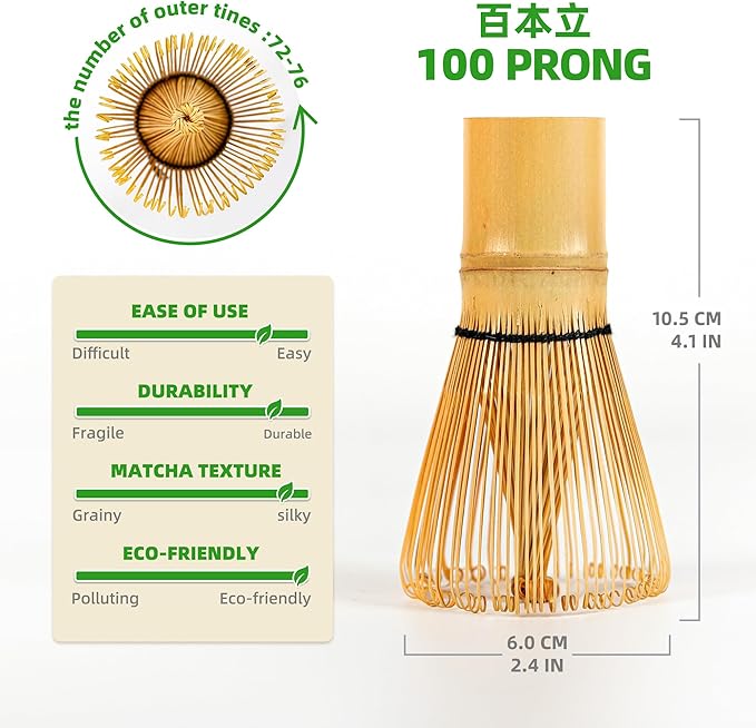 TEANAGOO Matcha Whisk Set, 6-PCS Traditional Starter Set, 100 Prongs Whisk