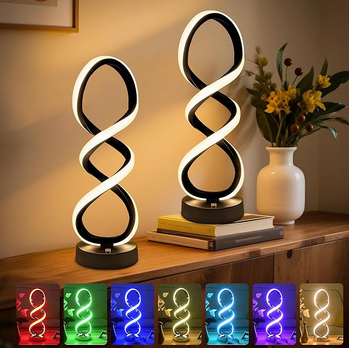 Modern Table Lamp, 7 Colors 10 Light Modes Spiral Design Table Lamp, Touch