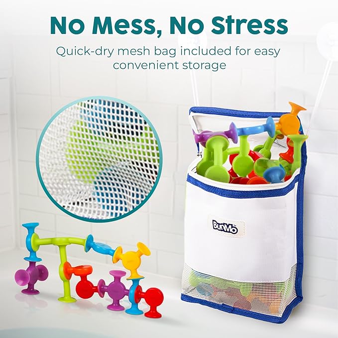 BUNMO Bath Toys Suction - Connect, Build, Create - Bath Toys - Hours of Fun & Creativity - Fine Motor Skills - Stimulating Sensory Toys - Non-Mouthable Toy 3+ - Smooth 24 Pack