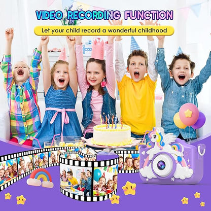 Unicorn Camera for Girls Boys with Cartoon Silicone Cover, Digital Mini Toddler Camera Toys for 3 4 5 6 7 8 9 10 11 12 Year Old Kids Birthday Chirstmas Gifts - Personal Video Players (Unicorn Purple)