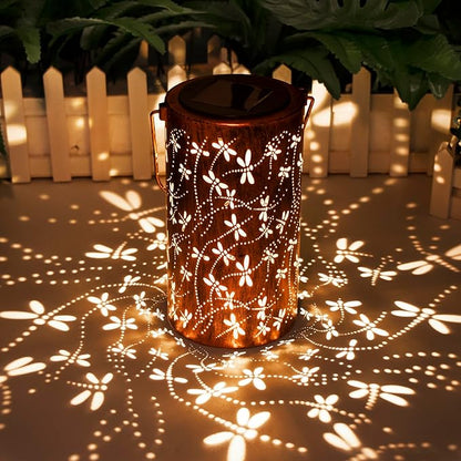 Birthday Gifts for Women,Solar Lanterns Outdoor Hanging Lantern Lights, Dragonfly Hollowed-Out Metal Decor Lantern, Waterproof LED Decorative Garden Light - Delicate Garden Decoration for Patio, Yard