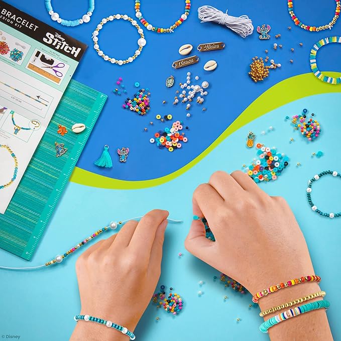 Fashion Angels Disney Stitch DIY Bracelet Making Kit, Includes 1,000+ Shell Beads, Tassels, & More, Lilo & Stitch Collectable Jewelry for Kids, Teen Girls & Boys
