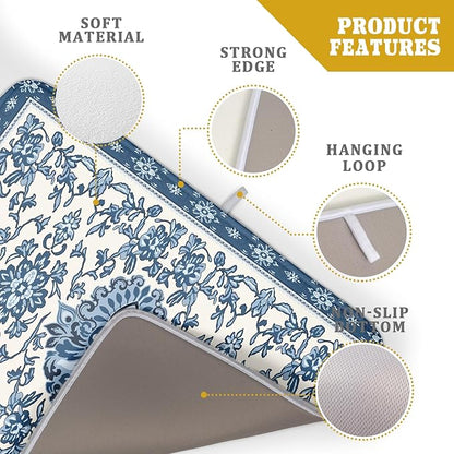 Boho Floral Blue Dish Drying Mat