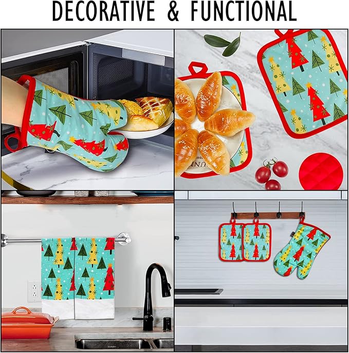 Oven Mitts and Potholders Dish Towles Set 100% Cotton
