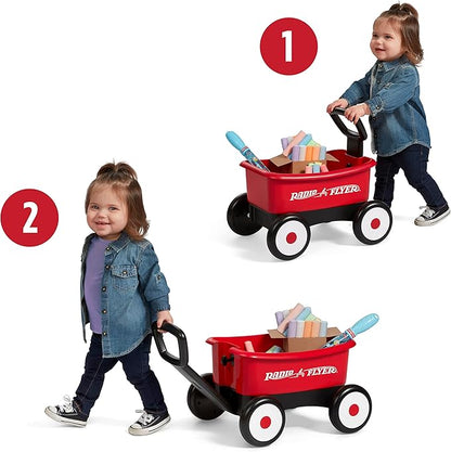 Baby Walker Wagon, Baby Toy Cart, Toddler Toys 1-2, Radio Flyer Summertime Fun My 1st Wagon for Kids, with Bubbles and Chalk, for Ages 1-4 Years, Red