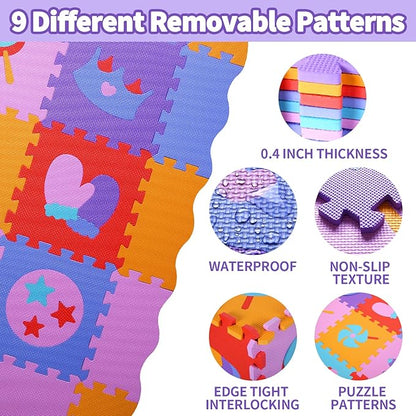 Coolcandy Baby Play Mat, 25Pcs Interlocking Puzzle Floor Mat, with Safety Fence - 0.4" Thick Non-Toxic EVA Foam Play Mat, for Infants & Toddlers 3-36 Months, Soft Puzzle Tiles for Play Areas