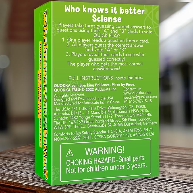 QUOKKA Who Knows Better? - Science - Family Card Trivia Game | Fun Learning & Educational Questions for Families | Suitable for Boys & Girls