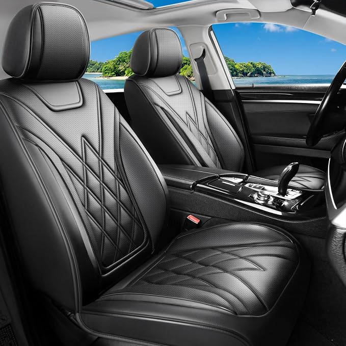 Fit Santa Fe Car Seat Covers for Hyundai Santa Fe 2009-2025 2026 - Luxury Leather, Anti-Slip, All-Weather Seat Cushions, Waterproof & Breathable, Airbag Compatible, Full 5-Seat Set (Black)