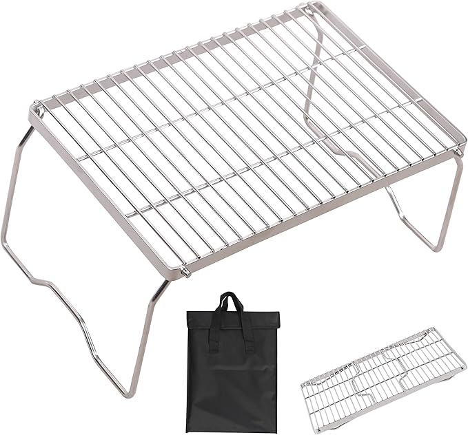 REDCAMP 17" Large Folding Campfire Grill 304 Stainless Steel Grate, Heavy Duty Portable Camping Grill with Carrying Bag for Outdoor Cooking Backpacking Hiking Picnics BBQ