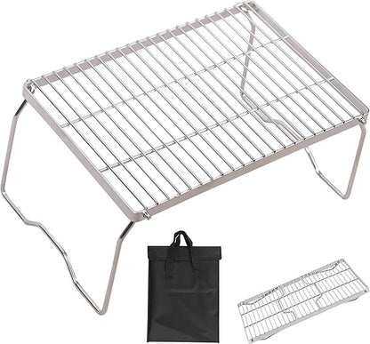 REDCAMP 17" Large Folding Campfire Grill 304 Stainless Steel Grate, Heavy Duty Portable Camping Grill with Carrying Bag for Outdoor Cooking Backpacking Hiking Picnics BBQ