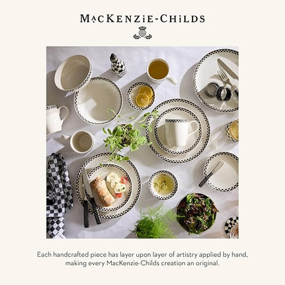 MACKENZIE-CHILDS Set of 4 Everyday Pasta Bowls, Microwave-Safe and Dishwasher-Safe Stoneware Bowls, Black-and-White Courtly Check