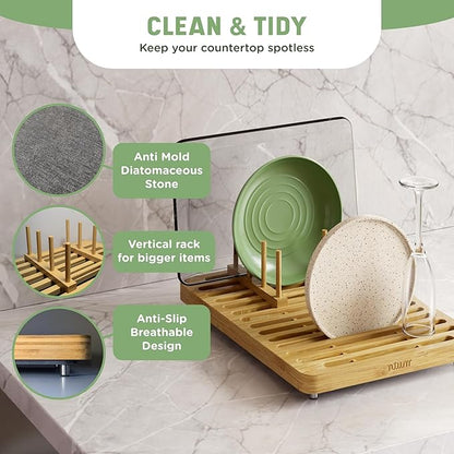 NIUM Stone Drying Mat for Kitchen Counter & Bamboo Rack