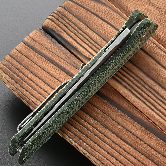 FF4 Folding Knife, AUS-10 Steel Blade Micarta Handle Knife for Outdoor Camping Hunting Fishing Survival(Green)