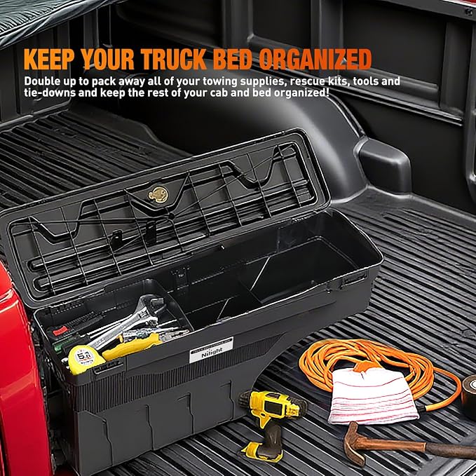 Nilight Truck Bed Tool Box Passenger Side Truck Tool Box Fit for Dodge Ram 1500 2500 3500 2002-2018 ABS Swing Case Truck Bed Storage Box w Lockable Lid Waterproof Wheel Well Toolbox, without Rambox