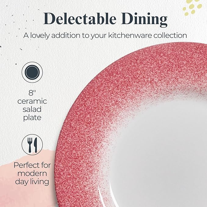 Portmeirion Potter's Mist Dinner Plate (Set of 4) - 8" Earthenware Plates with Classic Mist Rim - Microwave, Dishwasher, Freezer, Oven Safe - Ideal Modern Dinnerware Set (Red Mist)