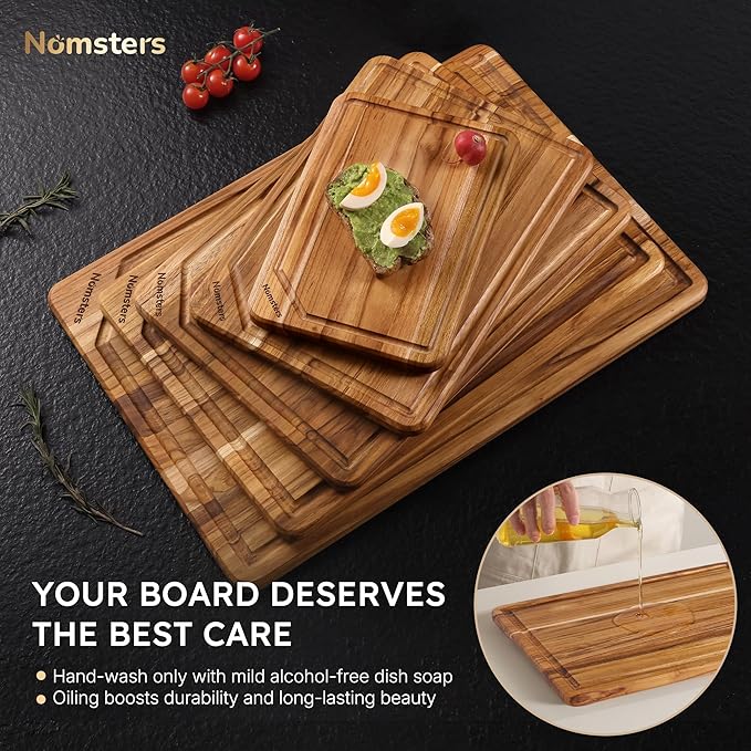 5 Pack Teak Wood Cutting Board Set