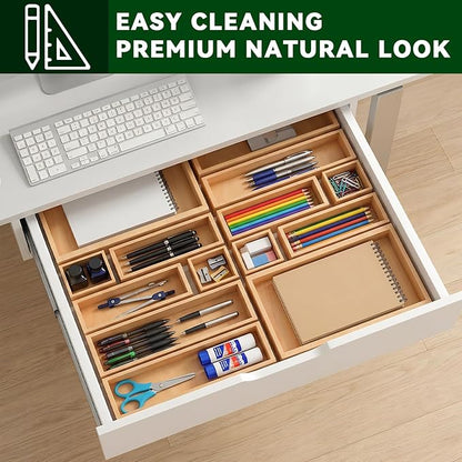Bamboo Drawer Organizer 14 Pcs for Kitchen Multi-purpose Storage Dividers for