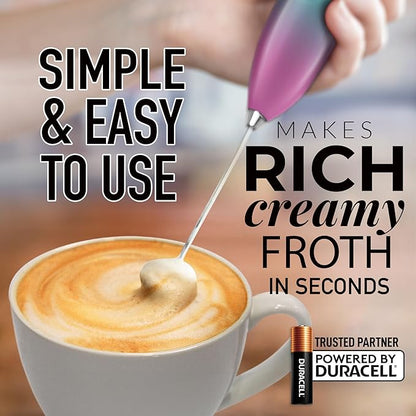 Zulay Kitchen Handheld Milk Frother with Duracell AA Batteries – Ultra Fast Electric Mixer & Foam Maker, Easy-Clean Drink Mixer for Coffee & More - Teal Pink Fade