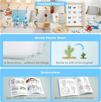 Auihiay Shrink Plastic Sheet Kit, Include UV Resin, UV Lamp, 20PCS Shrink Papers and Rich DIY Tools for Crafts Kids Jewelry Making, DIY Key Chains, Earrings