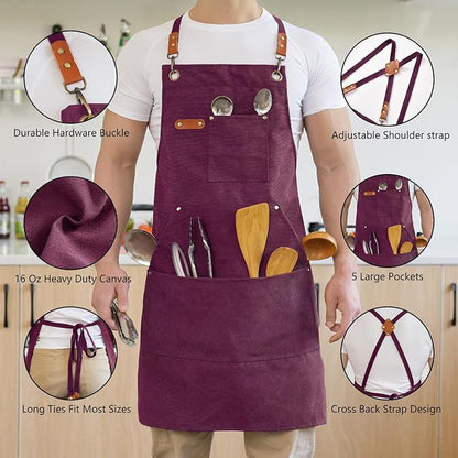 Aoomzoon Canvas Aprons for Men Chef Apron, Work Apron - 16oz Heavy Duty Cross