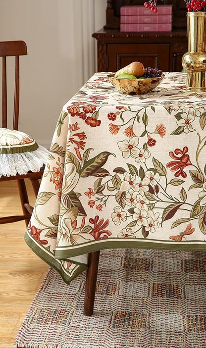 ISAENNE Designer Bohemian Linen Extra Long Tablecloth Rectangle,Colorful Floral Pattern Table Cloth,Wrinkle Resistant Decorative Tablecloths for Dining Thanksgiving Kitchen,67"*118"-Grace A