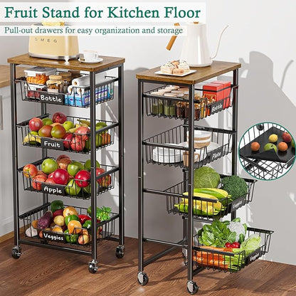 Kitchen Storage Cart with Wheels, 5-Tier Metal Utility Rolling Cart Fruit