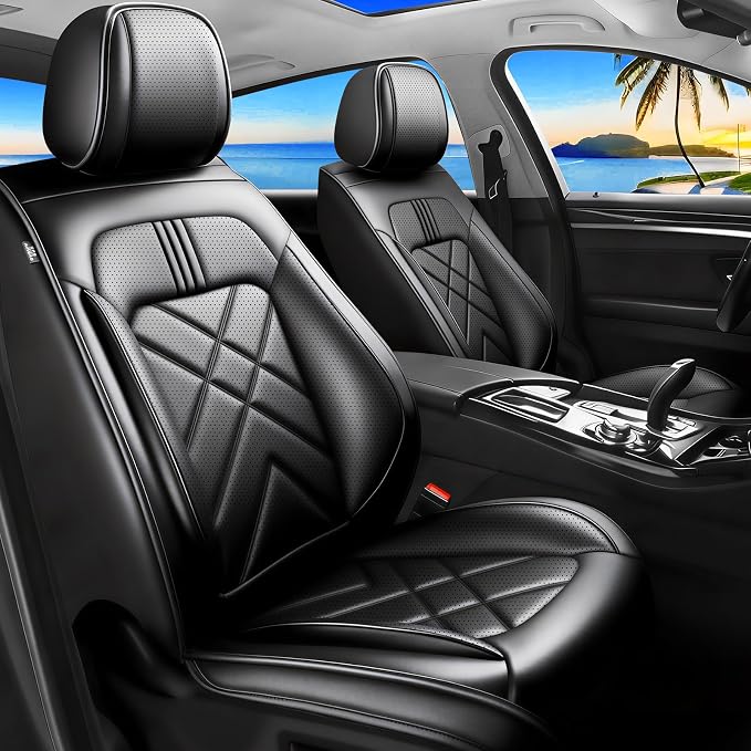 Expedition Car Seat Covers Fit for Ford Expedition 2011-2026, Premium Full Coverage Leather Automotive Seat Protectors, All Seasons Waterproof Breathable, Airbag Compatible, 2 Front Seats Black