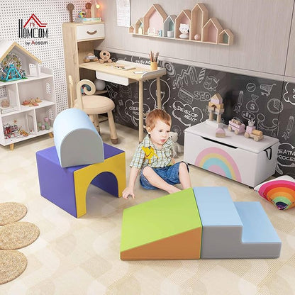 Qaba Climbing Toys for Toddlers and Children, Easy-to-Clean 4 Piece Soft & Safe Kids Foam Play Set for Crawling or Sliding, Contemporary