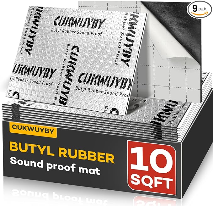 Sound Deading Material for Cars, 80mil (2mm) 10 sqft (0.93 sqm) Car Sound Deadening Mat, Butyl Automotive Sound Deadener, Noise Insulation and Vibration Dampening Material (9 pcs)