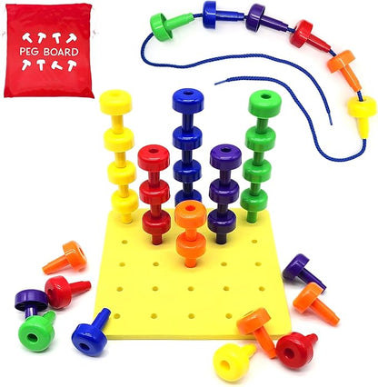 Foam Peg Board Toy - 36 Pegs, Foam Board, Lacing String, Storage Bag - Occupational Therapy Toys - Fine Motor Skills Toys for Toddlers and Kids (Yellow)