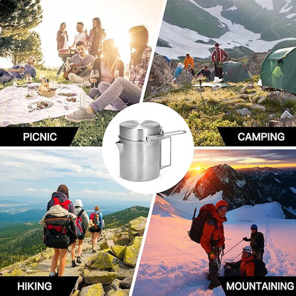 Lixada Camping Pot Stainless Steel Lightweight Kettle Bottle Cup or Pot with Foldable Handle and Dual Use Cover for Camping Hiking Backpacking Picnic