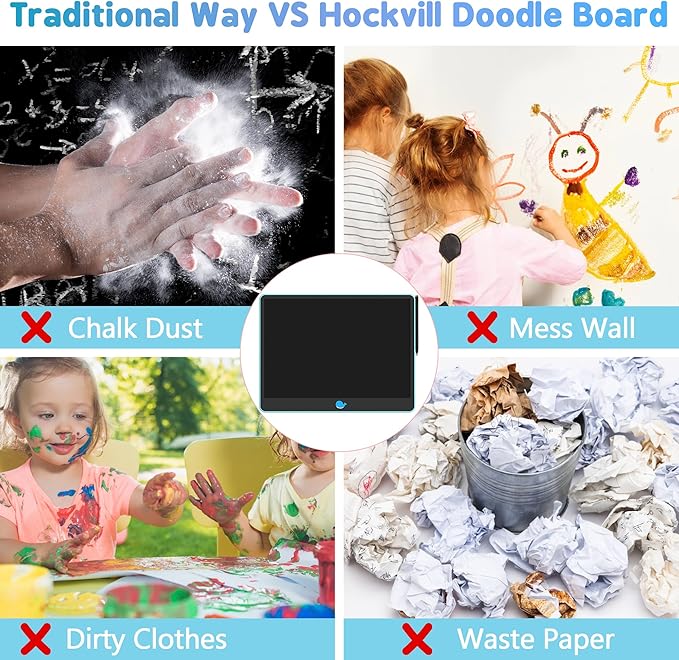 Hockvill LCD Writing Tablet for Kids 16 Inch, Toys for Girls Boys Drawing Pad for 3 4 5 6 7 8 Year Old Kid, Toddler Magnetic Doodle Board Travel Essentials Christmas Birthday for Children (Blue)