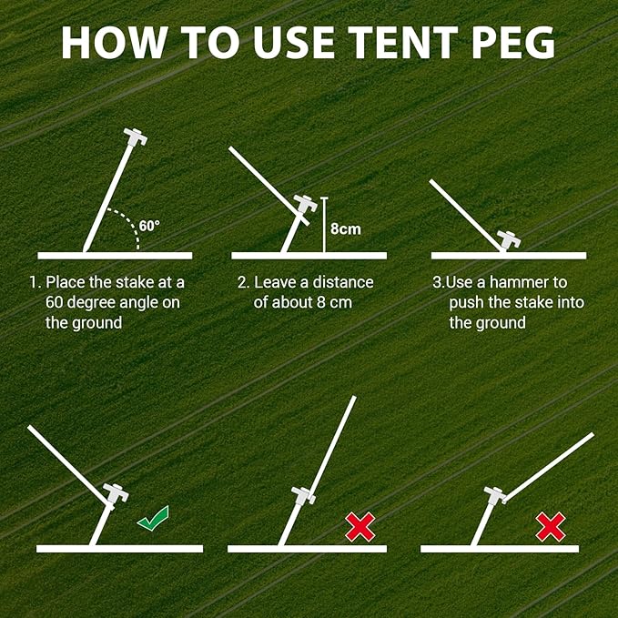 Eurmax USA Galvanized Non-Rust Camping Family Tent Pop Up Tent Stakes Canopy Anchors Heavy Duty 10pc-Pack, with 4x10ft Ropes & 1 White Stopper