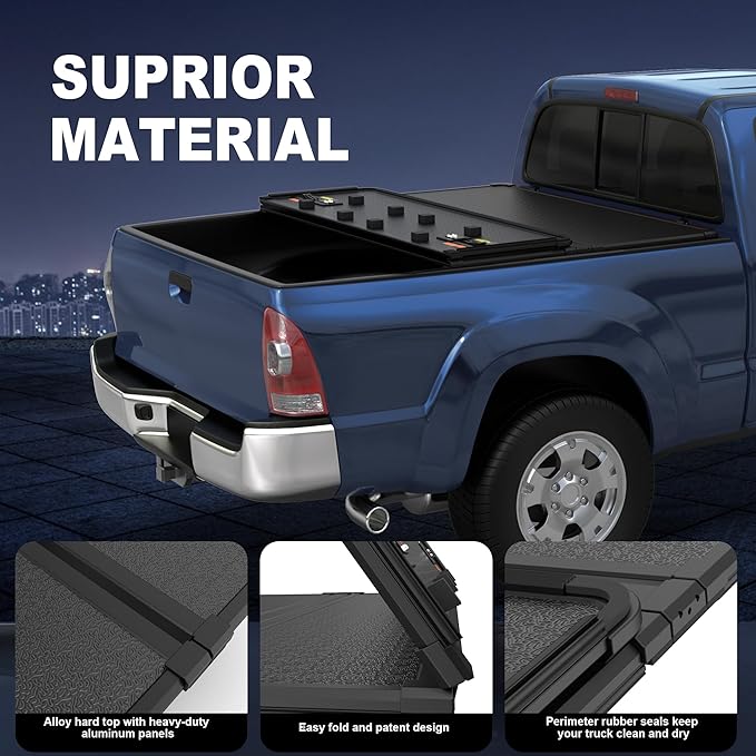 KUIPERAUTO Tri Hard Truck Bed Tonneau Cover Compatible for 2014-2026 Toyota Tundra Styleside Solid 5.5 FT Bed On Top Aluminum Bed