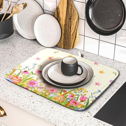 Easter Dish Drying Mat for Kitchen Counter Spring Easter Holiday Dish Drying