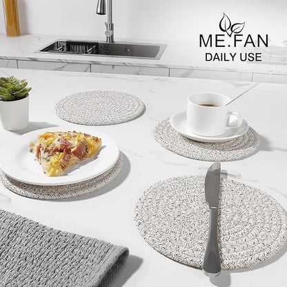 ME.FAN 7 Inch Trivets/Potholders 4 Set Cotton Thread Weave Trivets for Pots and Pans - Large Coasters/Hot Pads to Protect Desktop & Countertop - Mix Light Coffee