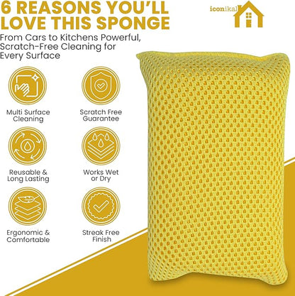 Iconikal 6-Pack Bug Scrubber Sponge 5.9x3.5-Inch Yellow Microfiber Large Car