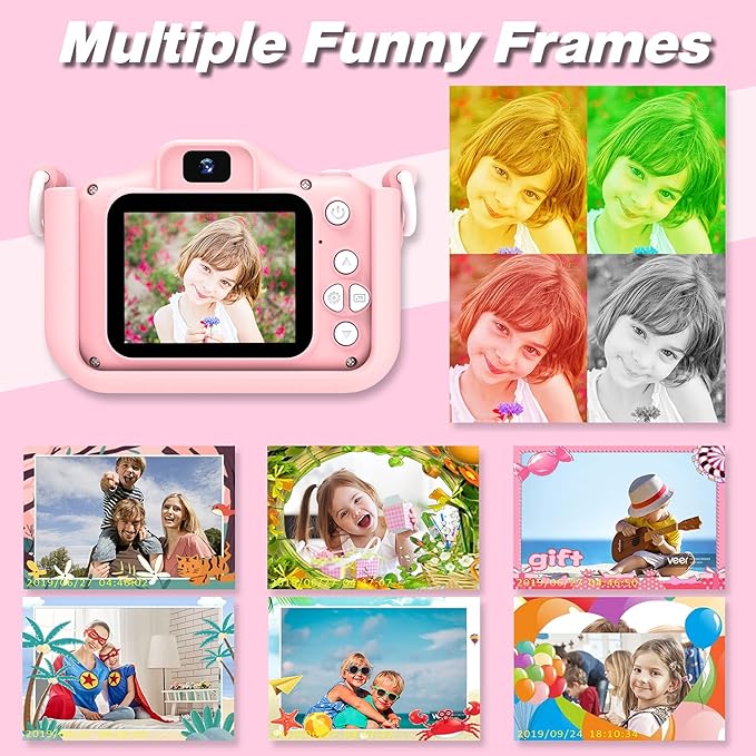 Goopow Kids Camera Toys for 3-8 Year Old Girls Boys,Children Digital Video Camcorder Camera with Cartoon Soft Cover, Best Chritmas Birthday Festival Gift for Kids - 32G SD Card Included