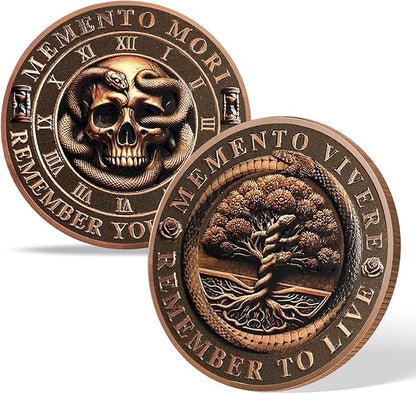 AtSKnSK Memento Mori Coin Momento Mori Coin Skull Coin Stoic Gifts Memento Mori Calendar Living Memento Mori Amor Fati Coin (Snake Tree Skeleton)