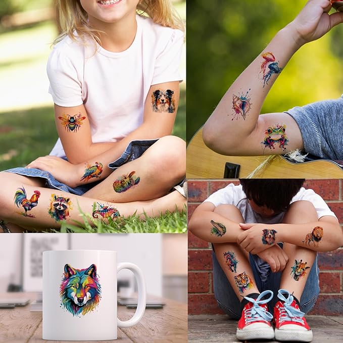 160 PCS 30 Sheets Watercolor Animals Temporary Tattoos for kids - Individually Cute Animals Temporary Tattoos Stickers for Girls Boy Body Arm Shoulder Birthday Party Supplies Gifts for Kids
