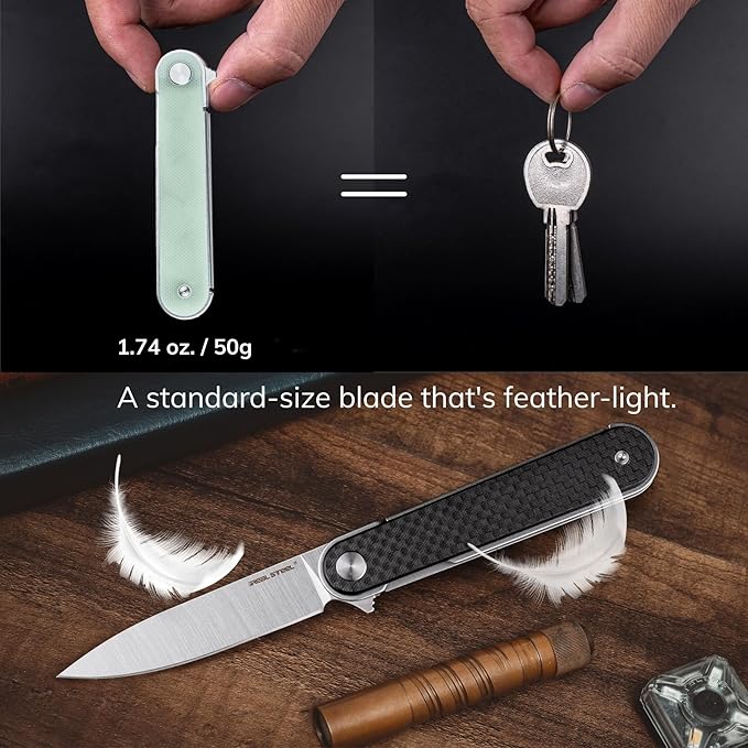 REALSTEEL IRIS Pocket Knife, Folding Knife, Flipper, Liner Lock, 2.99" 12C27 Steel Blade, Lightweight G10 Handle, 1.74oz, Deep-carry Pocket Clip, EDC Outdoor Indoor, Gifts for Men Women Camping Hiking Climbing Fishing (OD Green G10)