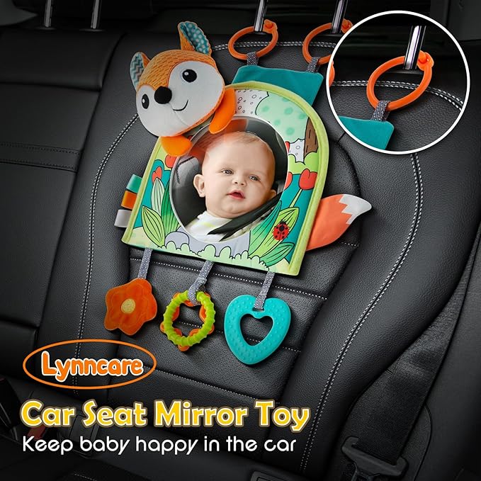Car Seat Toy, Baby Car Mirror Toy for Rear Facing, Travel Baby Activity Center with Hanging Engaging Toys for Infants Babies 0-6-12-18 Months Boy Girl