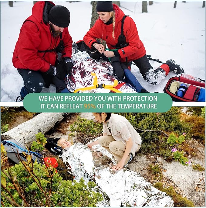 Macarrie 120 Pack Emergency Foil Thermal Blankets Silver Foil Survival Blanket Space Blanket Survival Kit for Outdoors, Camping, Hiking, Homeless, Survival or First Aid, Silver