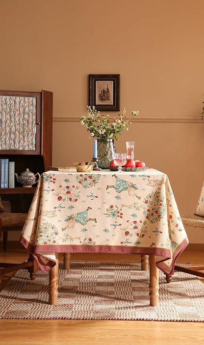 patdrea Designer Vintage Beige Tablecloth for Rectangle Table,Italian Linen Trees Pattern Anti-Wrinkle Table Cloth,Cover Cloth Decor for Kitchen Dining,Christmas,Thanksgiving,63"x87"-Tatiana a