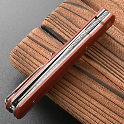 FF6 Folding Knife,D2 Steel Blade G10 Handle EDC Tool Knife for Camping,Hiking,Hunting,Fishing(Brown)