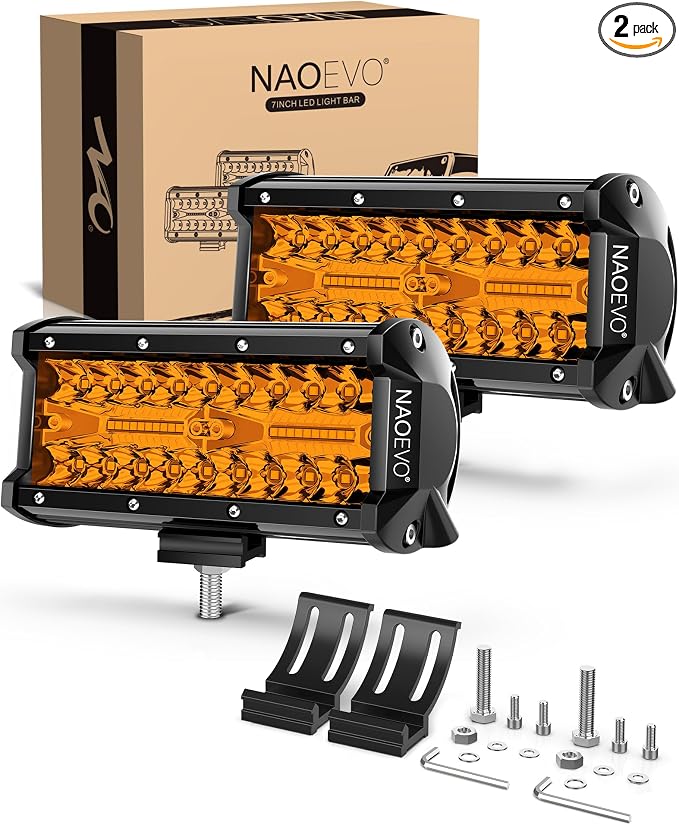 NAOEVO 7 Inch Amber LED Light Bar, 240W 24,000LM Offroad Fog/Driving Lights with Spot Flood Combo, LED Pods for Truck Boat UTV ATV, 2 Pack (Amber)