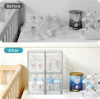 Vtopmart 7.6" H Clear Stackable Storage Drawers, 4 Pack Plastic Organizers Bins