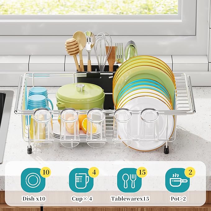 Simple Trending Expandable Dish Drying Rack in Sink, Adjustable Dish Drainers