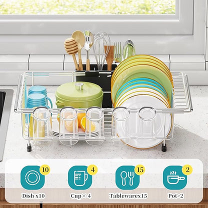 Simple Trending Expandable Dish Drying Rack in Sink, Adjustable Dish Drainers